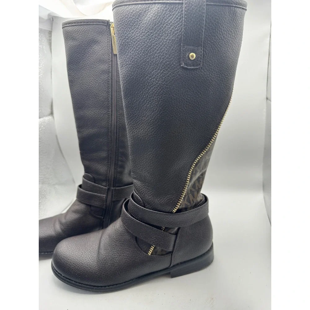Michael Kors‎ Kids Tall Riding Boots MK Logo Side Zip Brown Size 2